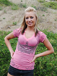 Young Blonde Charmer Playfully Demonstrates Small Tits And Cute