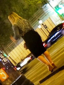 Candid Hot Blond In Wedges Heels