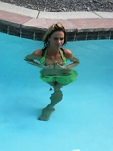Hot Blonde Green Swimsuit