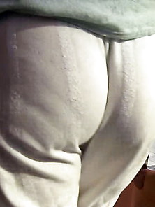 White Linen Trousers Wedging Up Milf's Butt Vidcaps