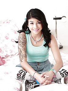 Petite Latina Smiles Sweetly Stripping Down And Closes Eyes When