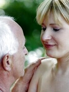 Blonde Sucks Old Bloke Outdoors Before They...