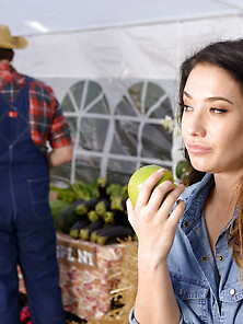 Eva Lovia Going To The Market And Getting A Meaty Cucumber