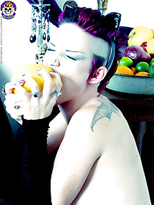 Playful Sexy Goth Punk Girl With Mohawk Nude