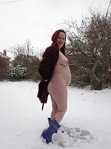 Pregnant Flashing Naked In The Cold Snow