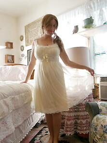 Mature Model Nightgown Double Layer Pastel Yellow
